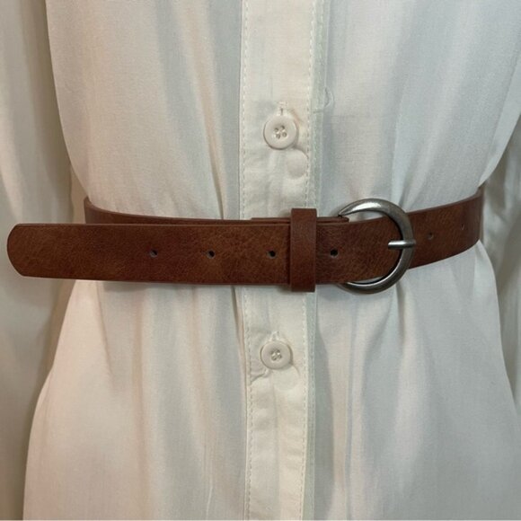 Brown distressed PU leather skinny belt - Picture 1 of 8